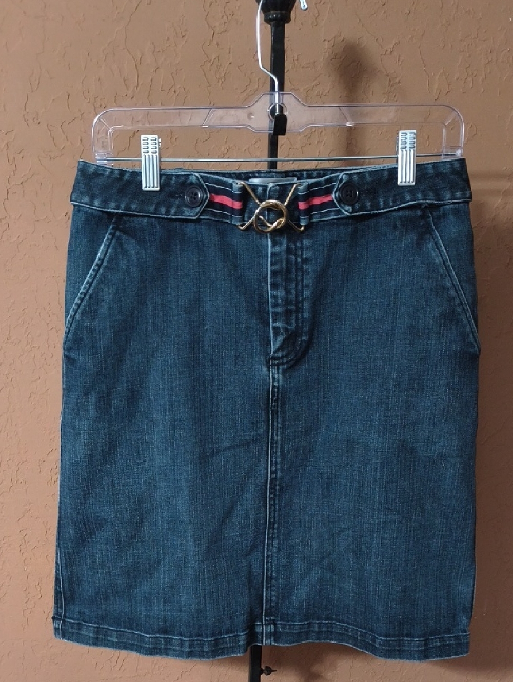 Talbots Women's Stretch Denim Skirt with Attached Belt Size 8
